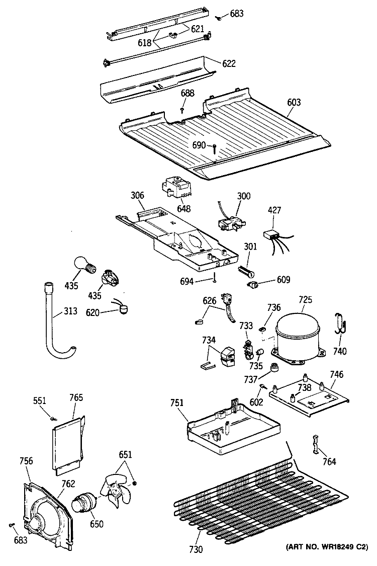 Section Diagram and Parts List for TBX14SIXKLWH  General Electric Refrigerator