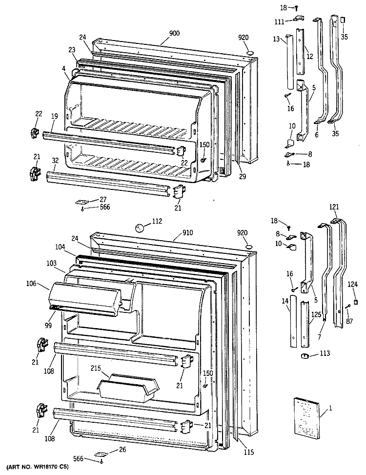 Section Diagram and Parts List for TBX16DAXKRWH  General Electric Refrigerator