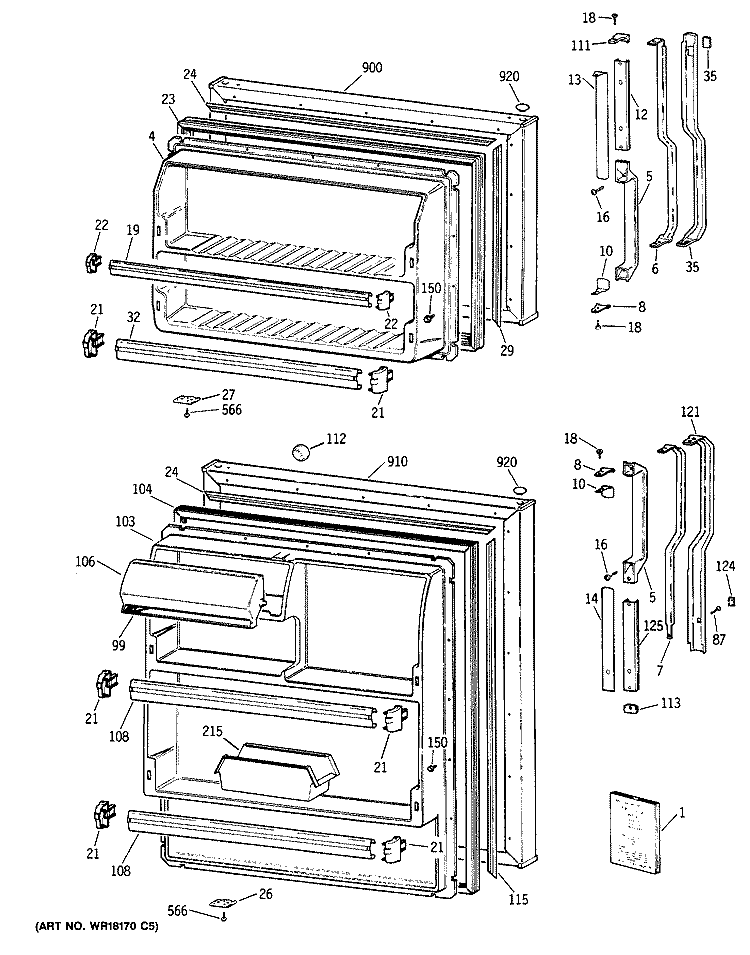 Section Diagram and Parts List for TBX16JAXKRWH  General Electric Refrigerator