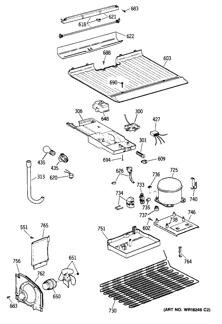 Section Diagram and Parts List for TBX16JAXKRWH  General Electric Refrigerator