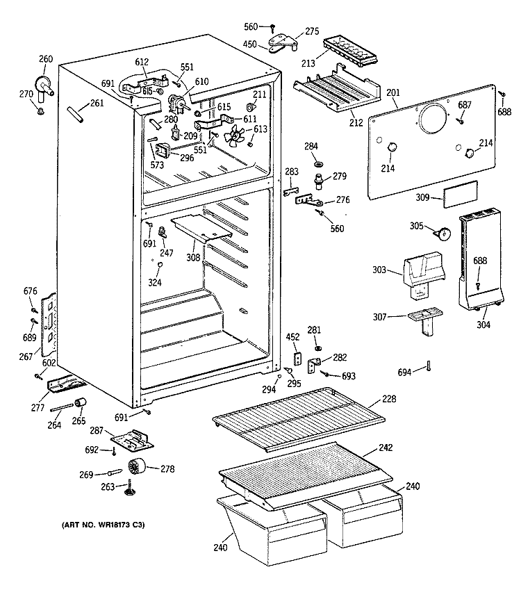 Section Diagram and Parts List for TBX16SSXKLAD  General Electric Refrigerator