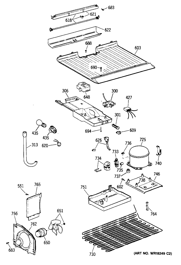 Section Diagram and Parts List for TBX16SSXKLAD  General Electric Refrigerator