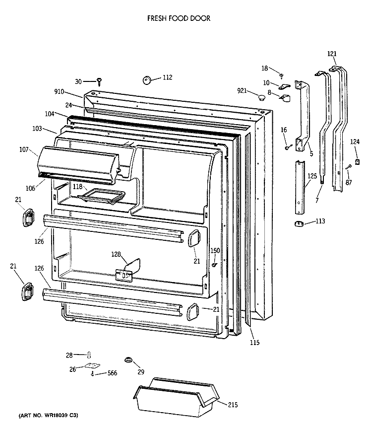FRESH FOOD DOOR Diagram and Parts List for TBX18DAXCRWW  General Electric Refrigerator