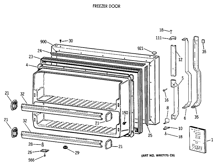 FREEZER DOOR Diagram and Parts List for TBX18JAXCRAA  General Electric Refrigerator