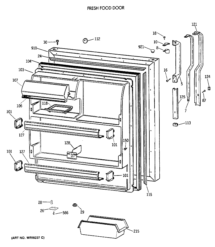 FRESH FOOD DOOR Diagram and Parts List for TBX18JAXCRAA  General Electric Refrigerator