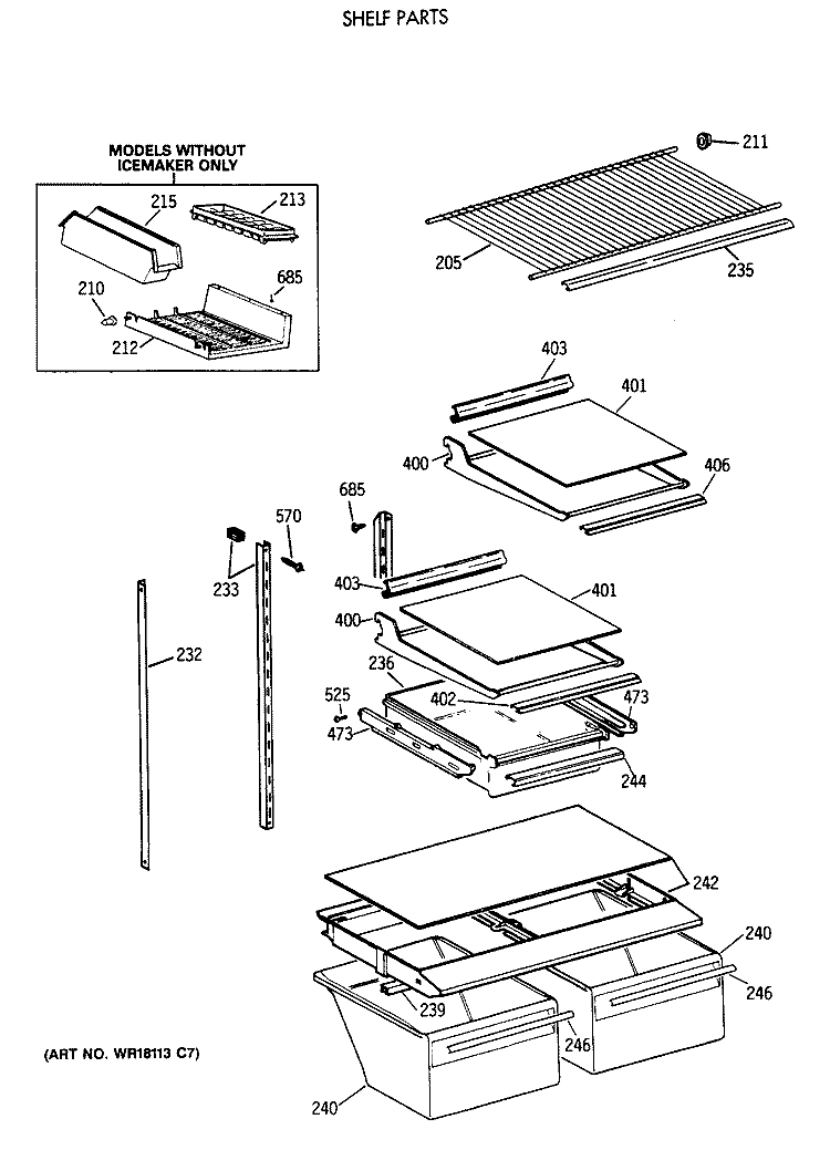 SHELF PARTS Diagram and Parts List for TBX18JAXCRAA  General Electric Refrigerator