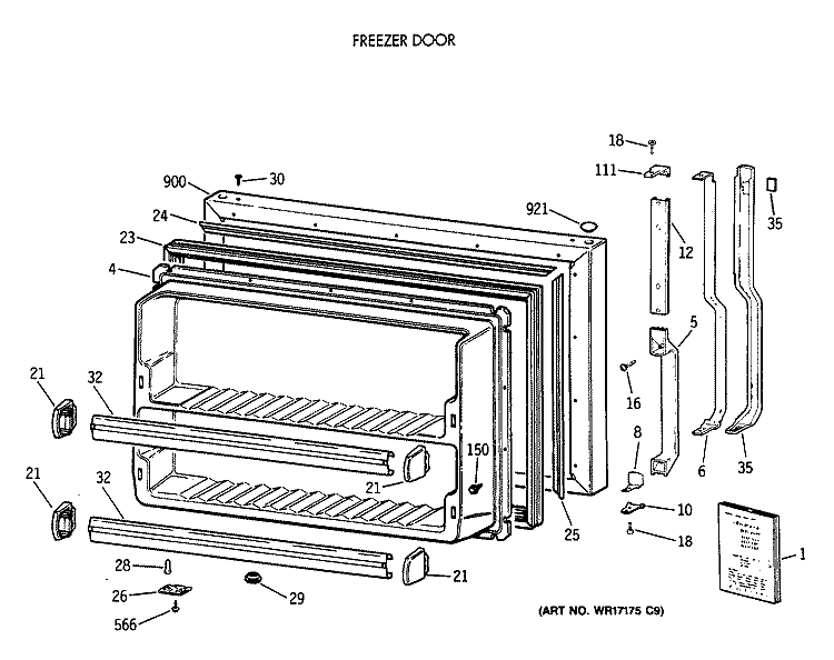 FREEZER DOOR Diagram and Parts List for TBX18MAXCRWW  General Electric Refrigerator