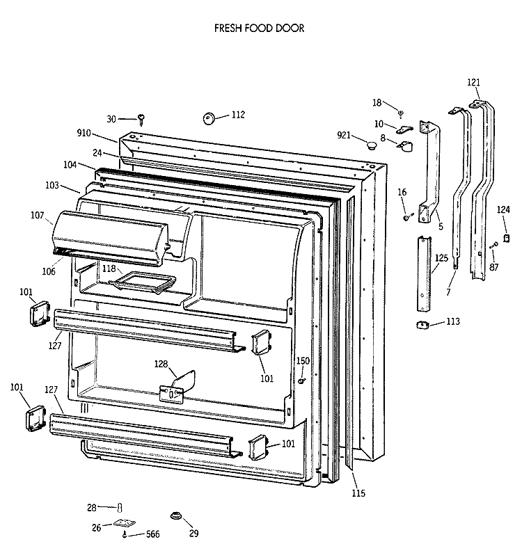 FRESH FOOD DOOR Diagram and Parts List for TBX18MAXCRWW  General Electric Refrigerator