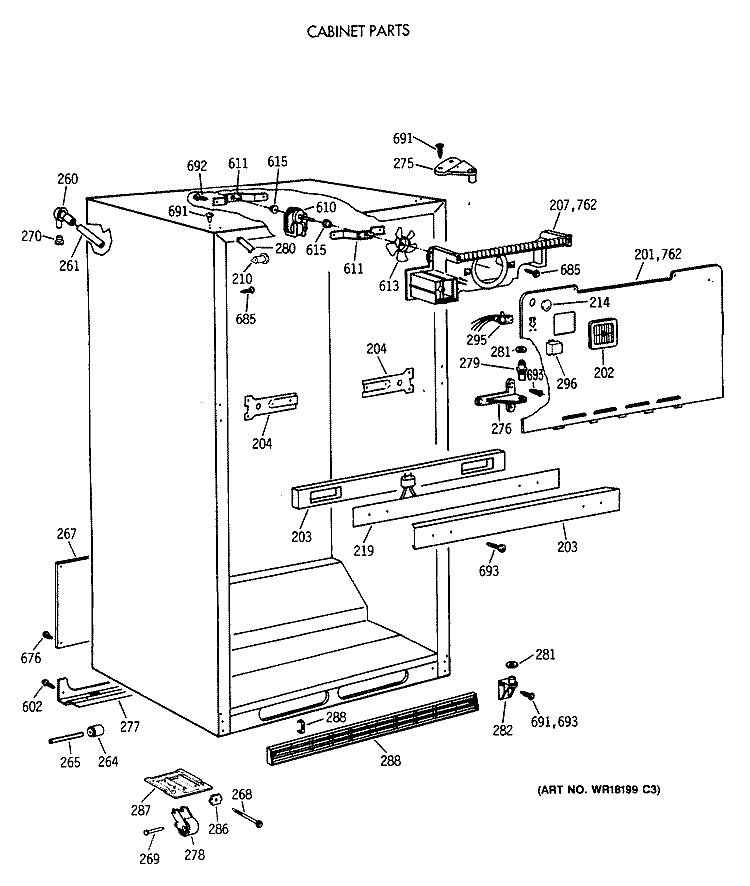 CABINET PARTS Diagram and Parts List for TBX18MAXCRWW  General Electric Refrigerator
