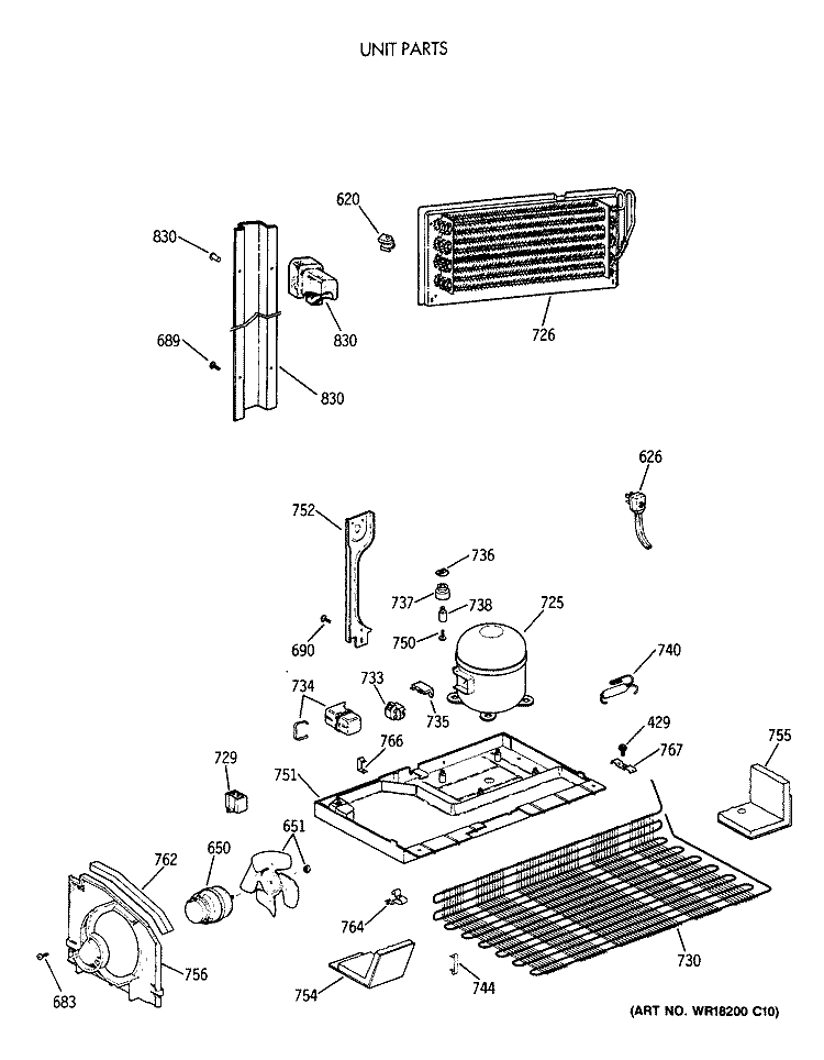 UNIT PARTS Diagram and Parts List for TBX18MAXCRWW  General Electric Refrigerator