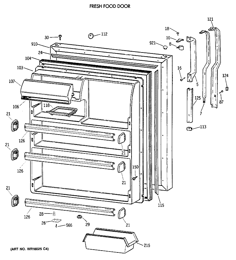 FRESH FOOD DOOR Diagram and Parts List for TBX21NIXARWW  General Electric Refrigerator