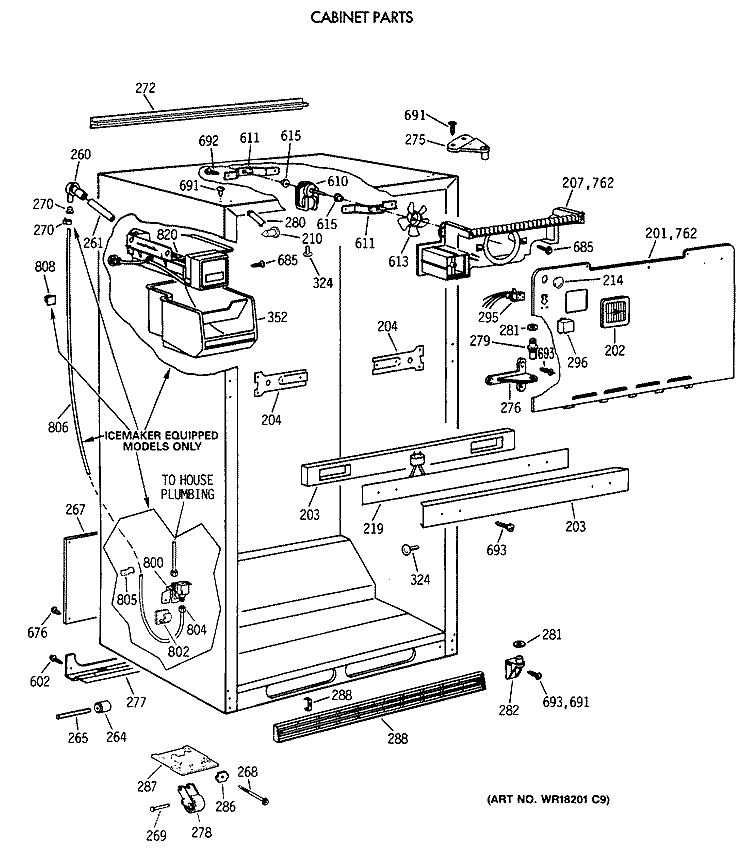 CABINET PARTS Diagram and Parts List for TBX21NIXARWW  General Electric Refrigerator