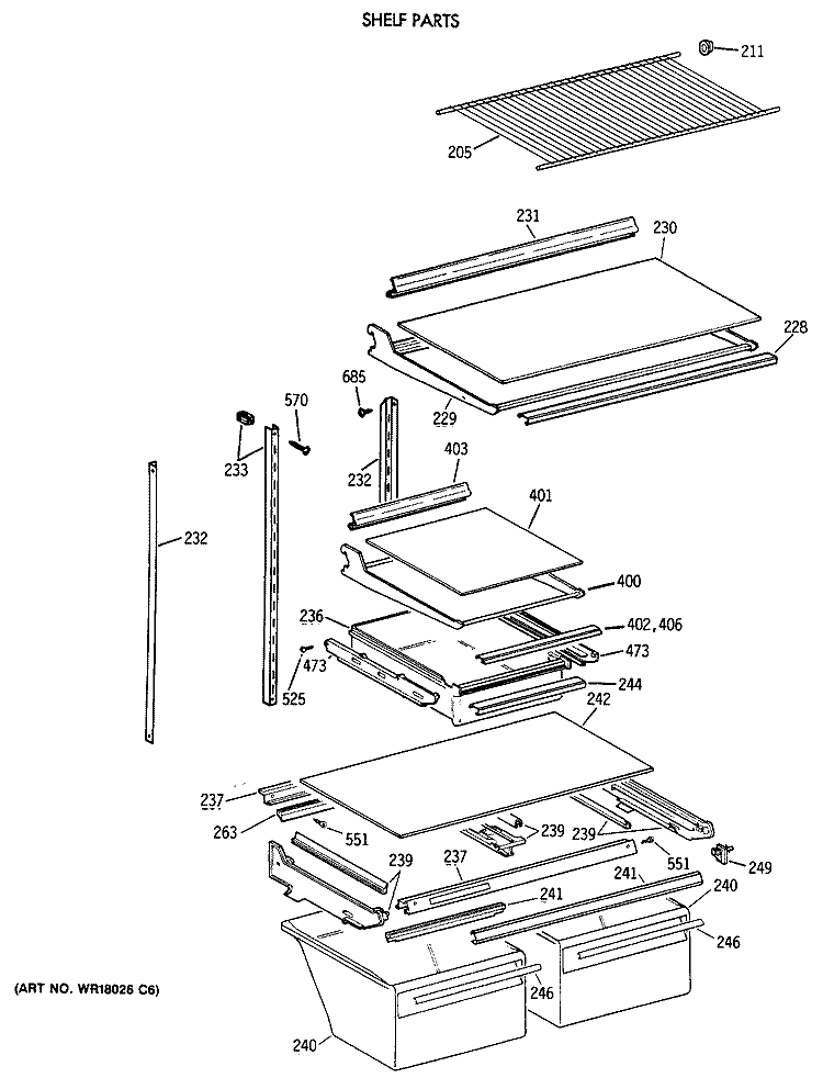 SHELF PARTS Diagram and Parts List for TBX21NIXARWW  General Electric Refrigerator