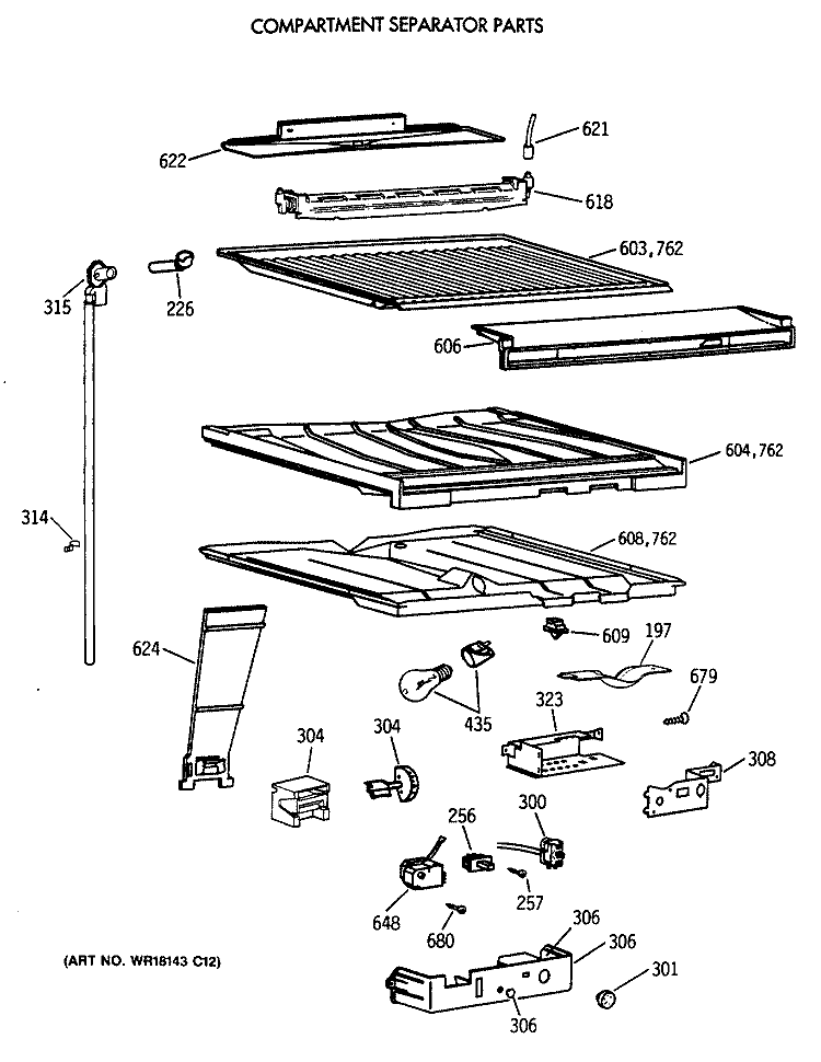 COMPARTMENT SEPARATOR PARTS Diagram and Parts List for TBX21NIXARWW  General Electric Refrigerator
