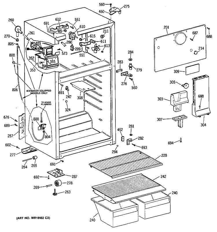 Section Diagram and Parts List for TBX16SIYBLAD  General Electric Refrigerator