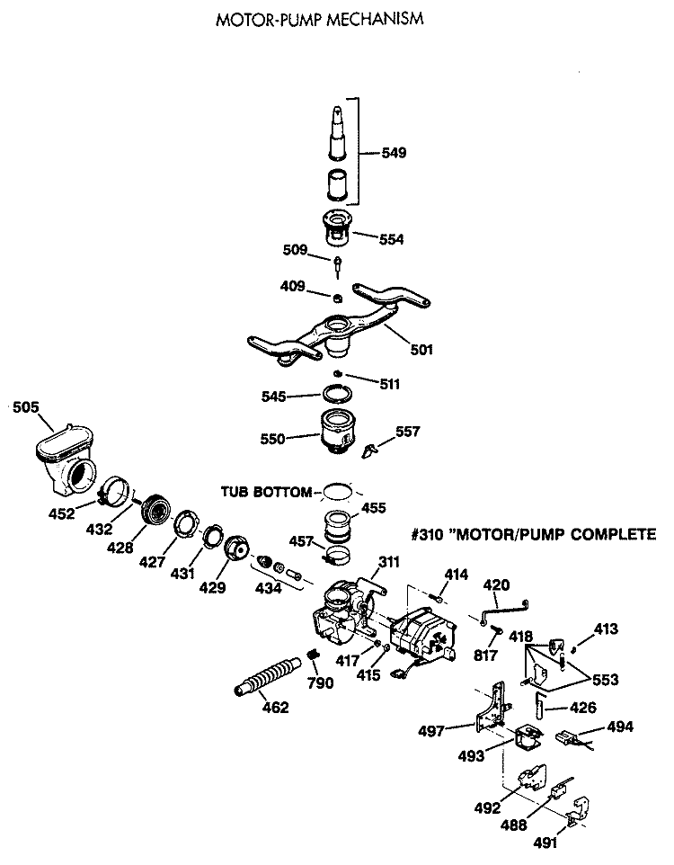 MOTOR - PUMP MECHANISM Diagram and Parts List for GSD4230X66WW  General Electric Dishwasher