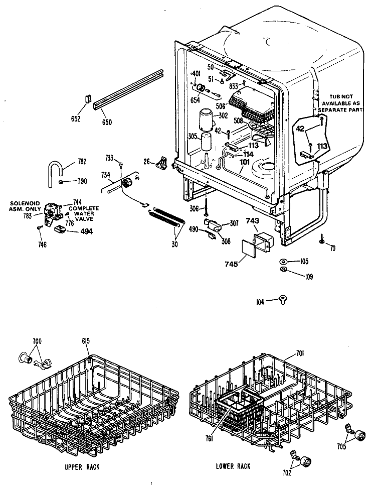 Section Diagram and Parts List for LUD3100X66WB  General Electric Dishwasher