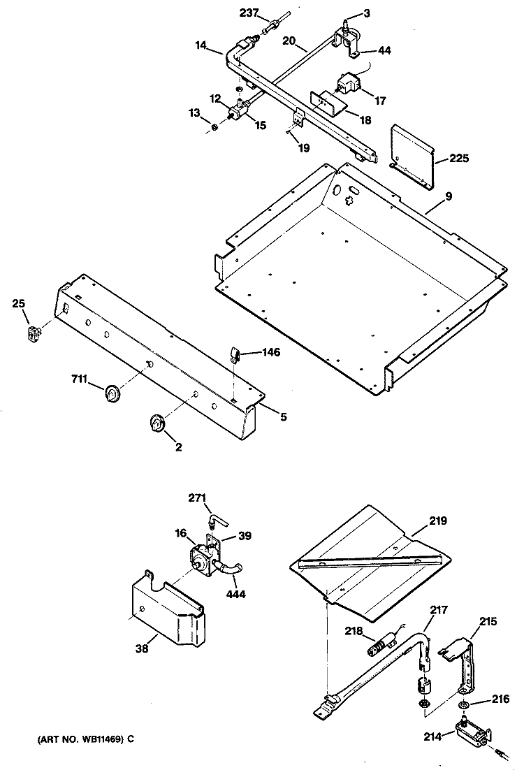 Section Diagram and Parts List for JGBS16GEP1BB  General Electric Range
