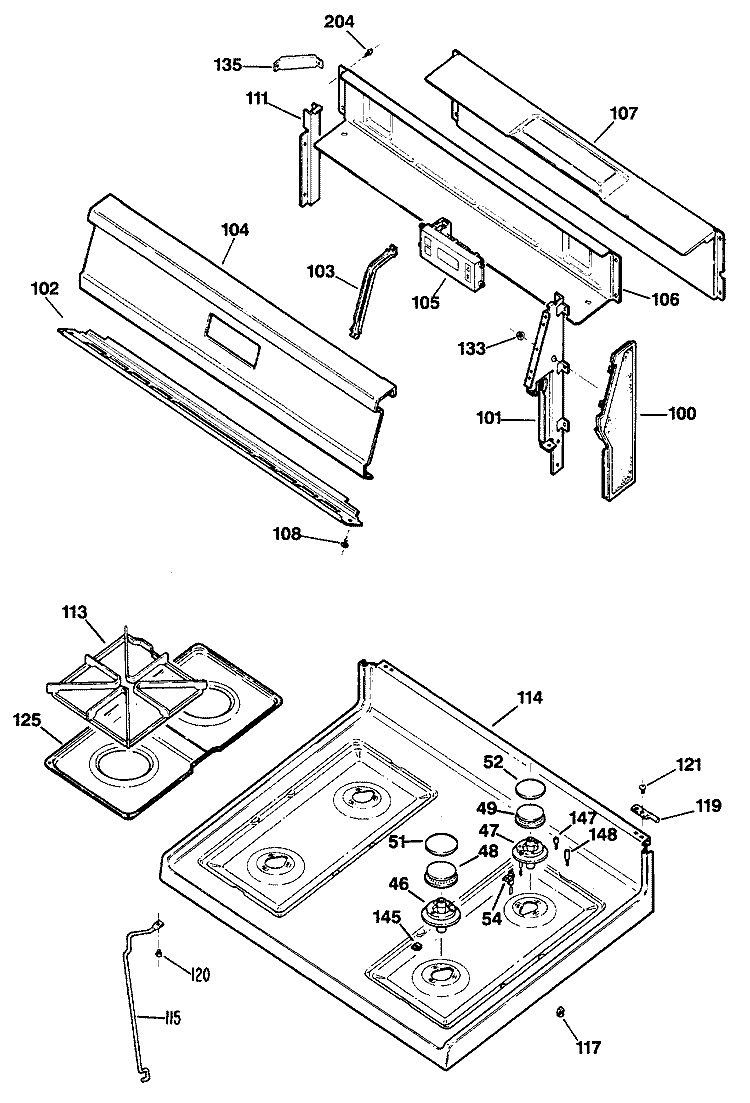 Section Diagram and Parts List for JGBS16GEP1BB  General Electric Range