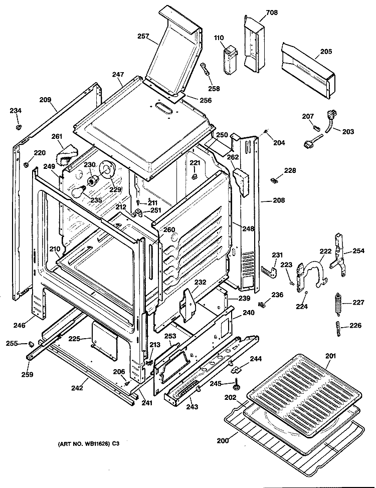 Section Diagram and Parts List for JGBS16GEP1BB  General Electric Range