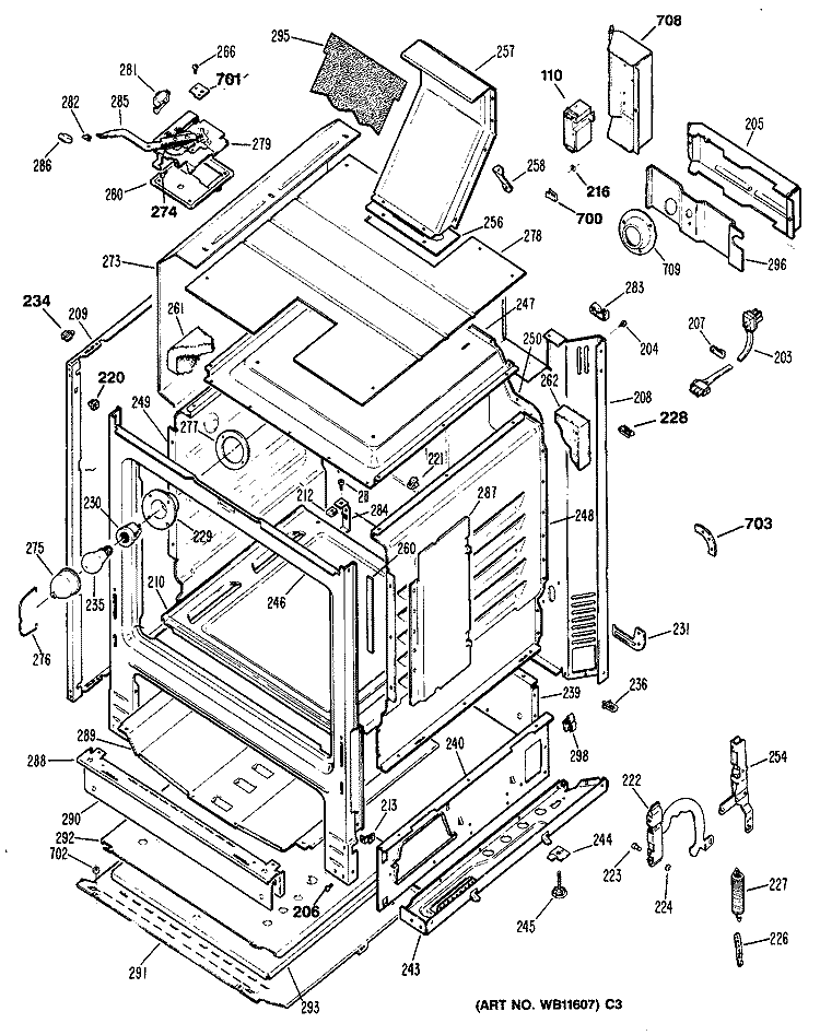 Section Diagram and Parts List for JGBP27GEV1WH  General Electric Range