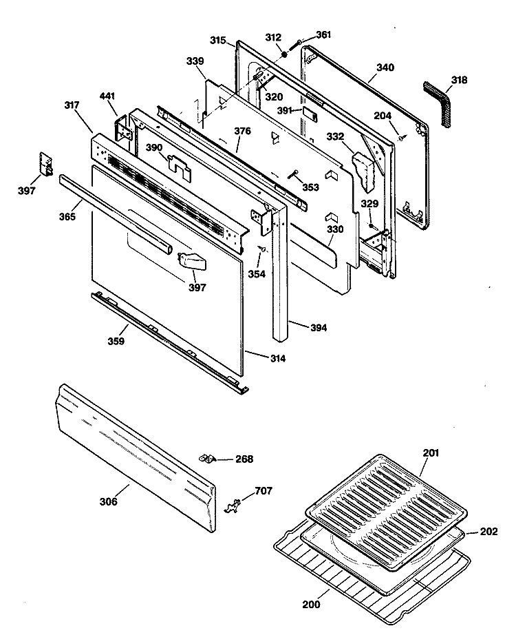 Section Diagram and Parts List for JGBP27GEV1WH  General Electric Range