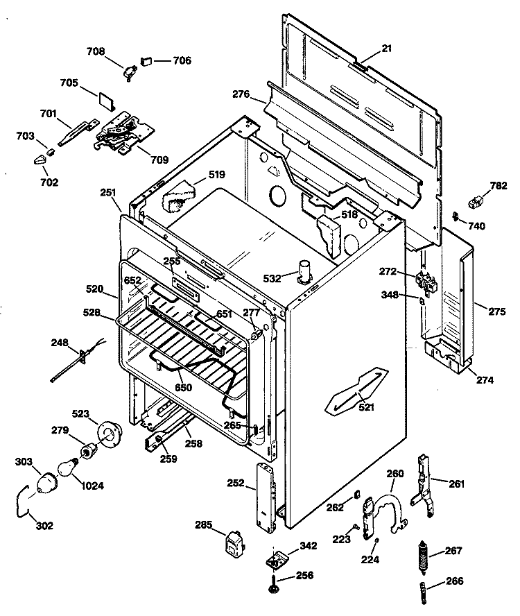 Section Diagram and Parts List for JBP26AV1  General Electric Range