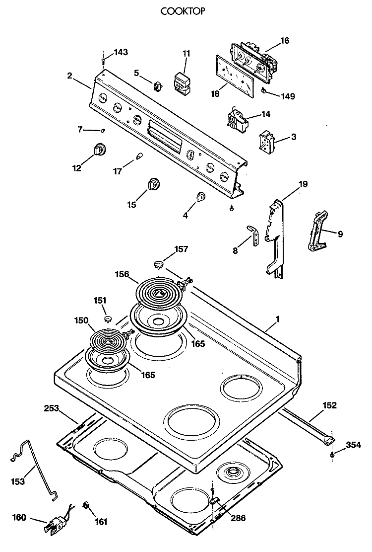 COOKTOP Diagram and Parts List for JBP24G*R2  General Electric Range