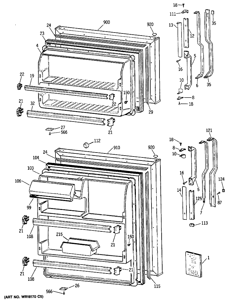 Section Diagram and Parts List for TBE16DATJRWH  General Electric Refrigerator