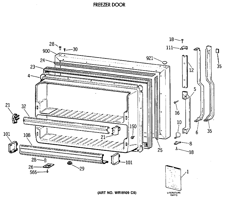 FREEZER DOOR Diagram and Parts List for TBX19JATCRWW  General Electric Refrigerator