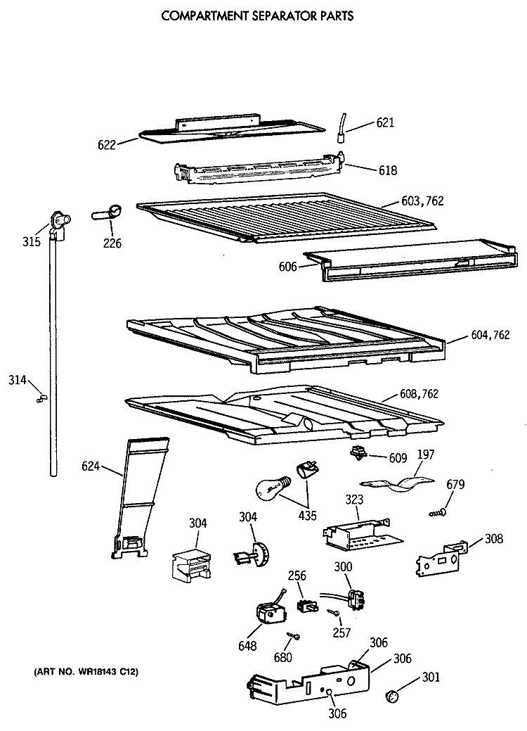 COMPARTMENT SEPARATOR PARTS Diagram and Parts List for TBX19JATCRWW  General Electric Refrigerator
