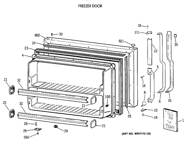 FREEZER DOOR Diagram and Parts List for TBX18DAXERWW  General Electric Refrigerator