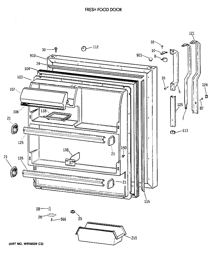 FRESH FOOD DOOR Diagram and Parts List for TBX18DAXERWW  General Electric Refrigerator