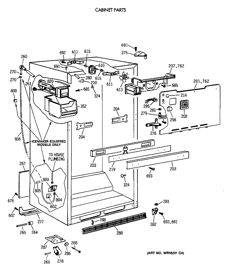 CABINET PARTS Diagram and Parts List for TBX18DAXERWW  General Electric Refrigerator