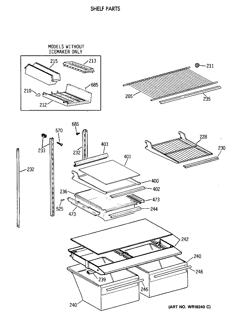 SHELF PARTS Diagram and Parts List for TBX18DAXERWW  General Electric Refrigerator