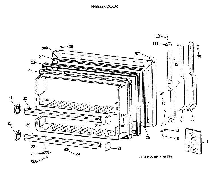 FREEZER DOOR Diagram and Parts List for TBX18JIXERAA  General Electric Refrigerator