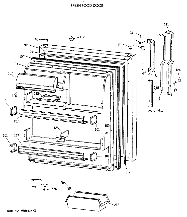 FRESH FOOD DOOR Diagram and Parts List for TBX18JIXERAA  General Electric Refrigerator