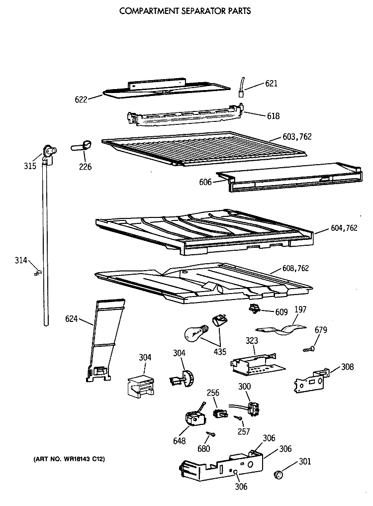 COMPARTMENT SEPARATOR PARTS Diagram and Parts List for TBX18JIXERAA  General Electric Refrigerator