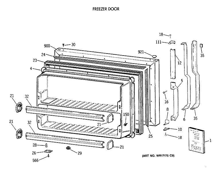 FREEZER DOOR Diagram and Parts List for TBX18MAXERAA  General Electric Refrigerator