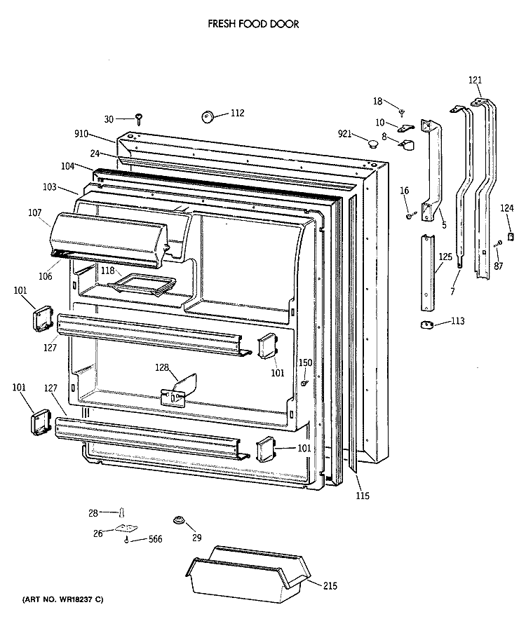 FRESH FOOD DOOR Diagram and Parts List for TBX18MAXERAA  General Electric Refrigerator