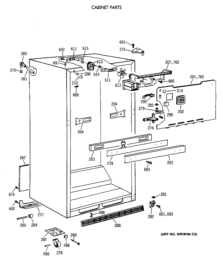 CABINET PARTS Diagram and Parts List for TBX18MAXERAA  General Electric Refrigerator