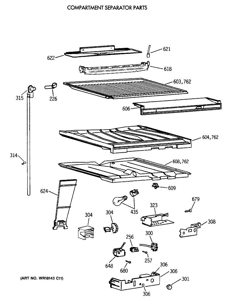 COMPARTMENT SEPARATOR PARTS Diagram and Parts List for TBX18MAXERAA  General Electric Refrigerator