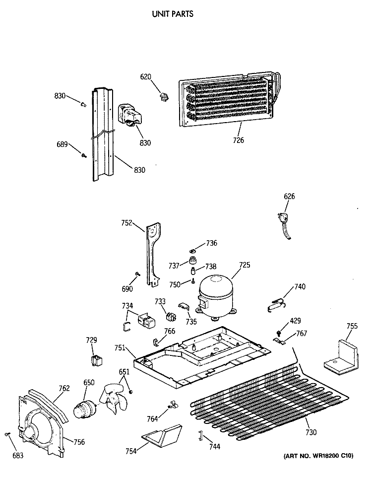 UNIT PARTS Diagram and Parts List for TBX18MAXERAA  General Electric Refrigerator