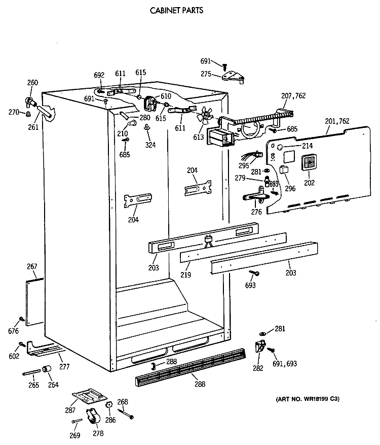 CABINET PARTS Diagram and Parts List for TBX21DAXDRAA  General Electric Refrigerator