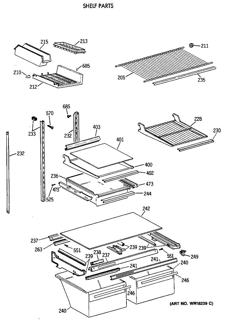 SHELF PARTS Diagram and Parts List for TBX21DAXDRAA  General Electric Refrigerator