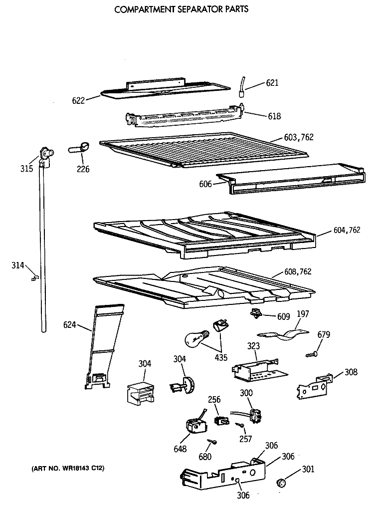 COMPARTMENT SEPARATOR PARTS Diagram and Parts List for TBX21DAXDRAA  General Electric Refrigerator