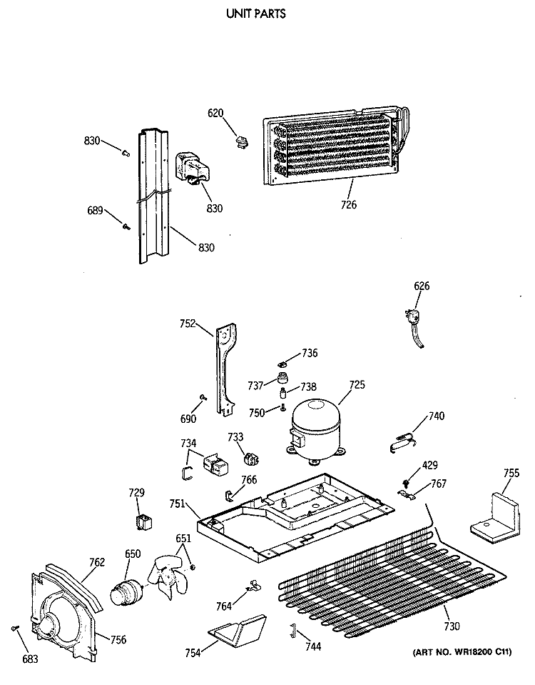 UNIT PARTS Diagram and Parts List for TBX21DAXDRAA  General Electric Refrigerator