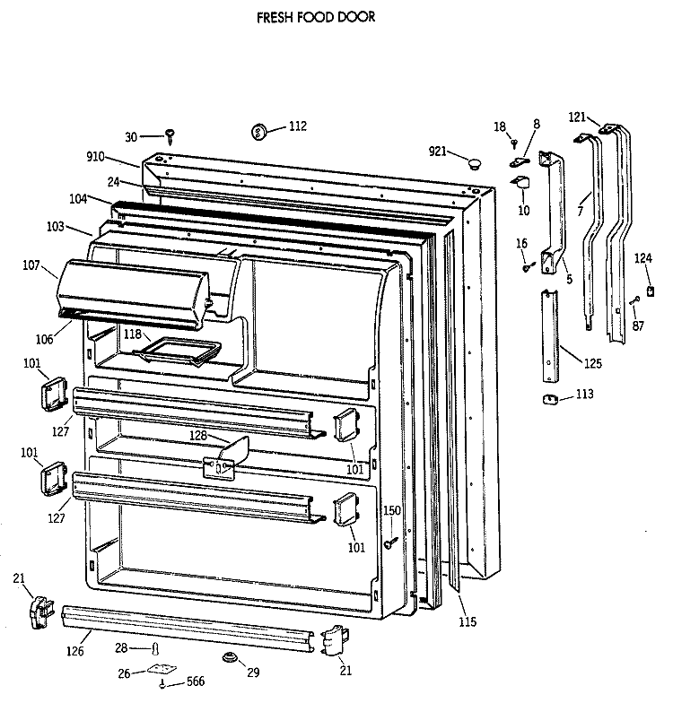 FRESH FOOD DOOR Diagram and Parts List for TBX21MAXDRAA  General Electric Refrigerator