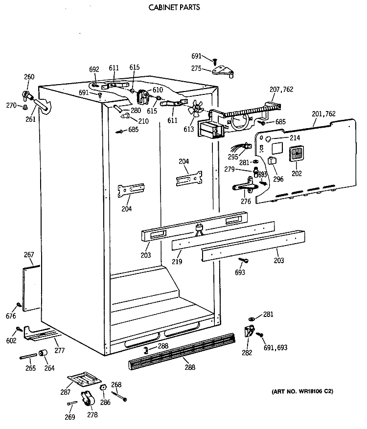 CABINET PARTS Diagram and Parts List for TBX21MAXDRAA  General Electric Refrigerator