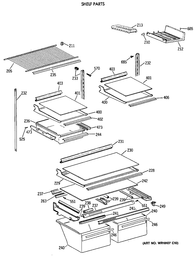 SHELF PARTS Diagram and Parts List for TBX21MAXDRAA  General Electric Refrigerator